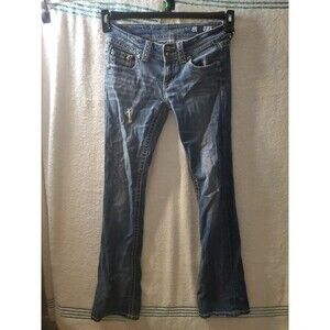 MISS ME boot WOMENS STRETCH JEANS SZ 27 MED WASH FLAP POCKETS BIG STITCH Jpw5069